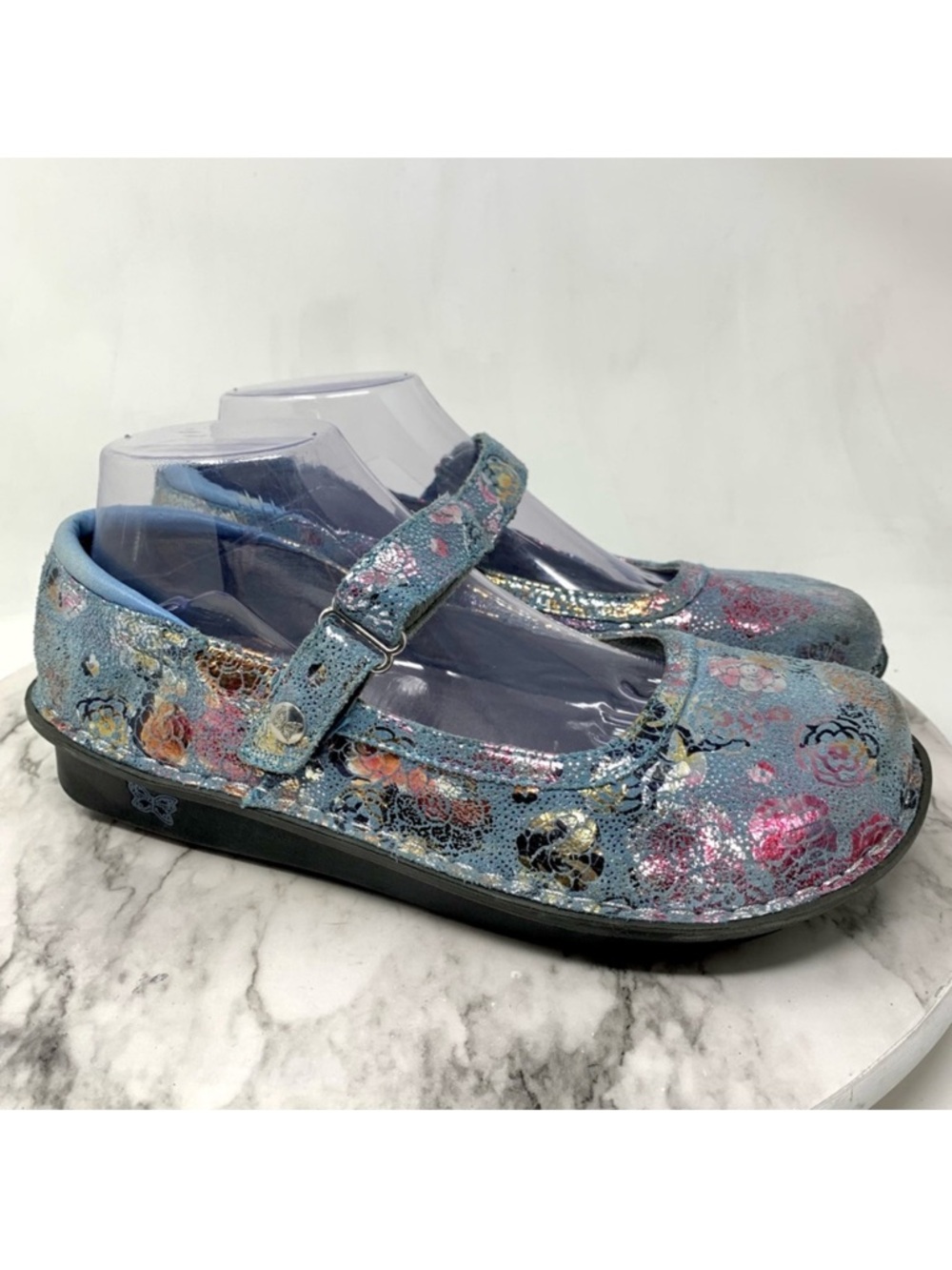 Alegria Belle Multicolored Metallic Floral Suede Comfort Mary Janes 40 Career